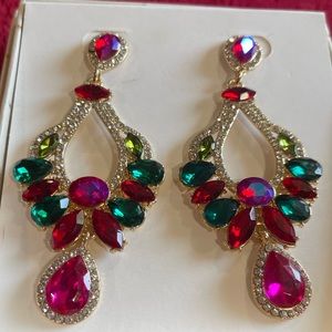Earrings- Stoned, Multi-Colored, New Condition